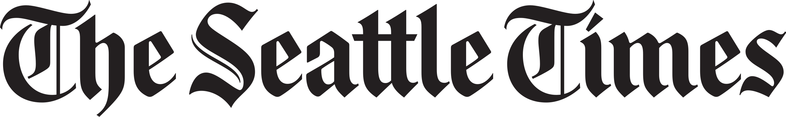 The seattle times logo on a black background.